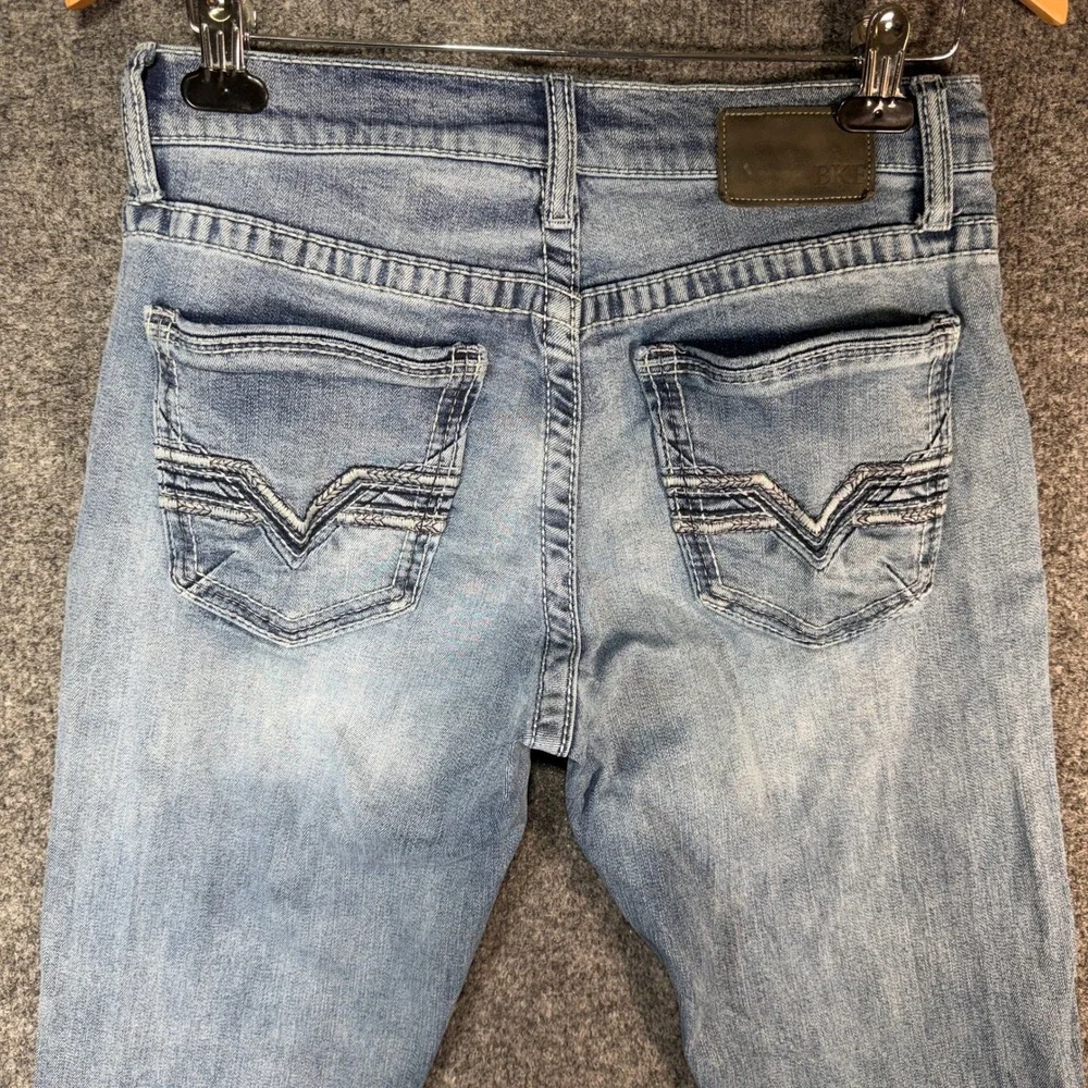 BKE Jake Straight Jeans Mens 31x34 Light Wash Denim Stretch Embroidered Pocket